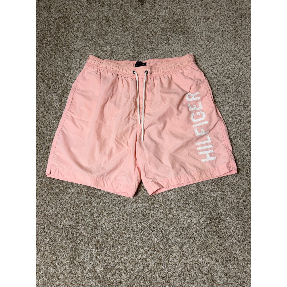 Tommy Hilfiger Mens Salmon Pink Embroidered Logo Swim Trunks Shorts Size Large
